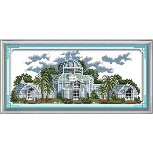 Joy Sunday Cross Stitch Kit 14 11CT Counting Cross Stitch Crystal Palace Landscape Pattern Printing Manual DIY Embroidery Sewing