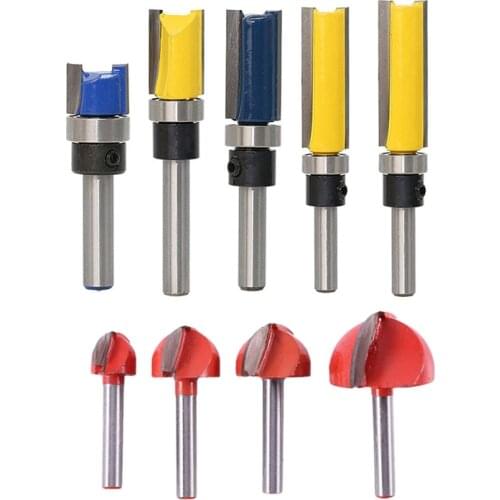 5x Straight Flush Trim Router Bit Set with 1/4Inch Shank Bit & 4Pcs 6mm Shank Round Nose Cove Box Wood Router Bit