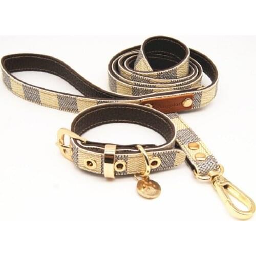 British Style Dog Collar Set Leather Leash Strong And Durable Small Medium-Sized Dog Collars Dog Walking Pet Supplies