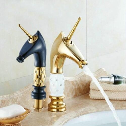New Fashion Horse head Water Tap Solid Brass with ceramic and Diamond body Bathroom Basin Faucet Single Handle Sink Faucet