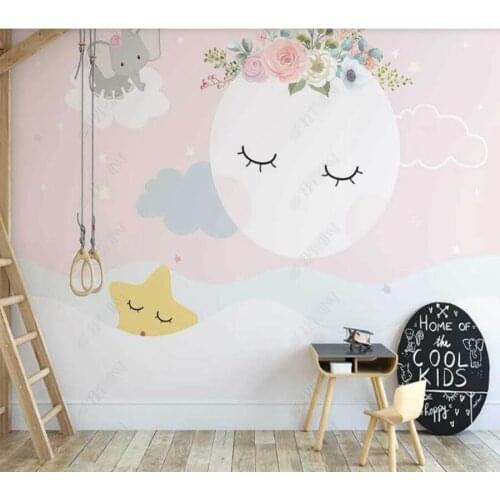 Custom papel parede simple moon starry sky clouds cute expression childrens room for living room bedroom decoration wallpaper