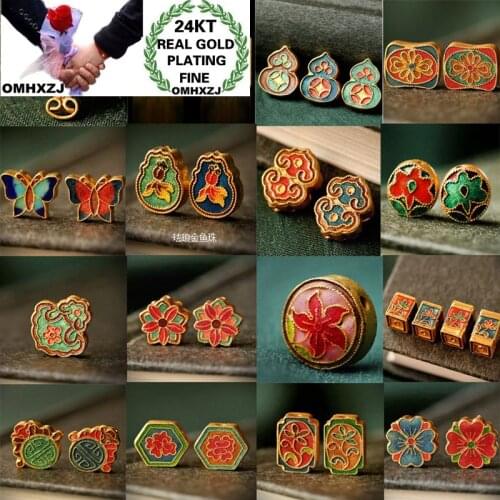 OMHXZJ Wholesale CA534 European Fashion Woman Girl Party Birthday Wedding Gift Vintage Flower Calabash 24KT Gold Pendant Charm