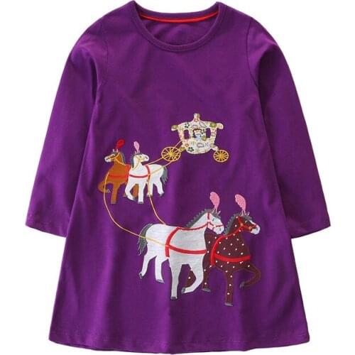 Applique baby clothing dresses Royal carriage cotton kids autumn dress hot selling long sleeve hot selling baby clothes dresses