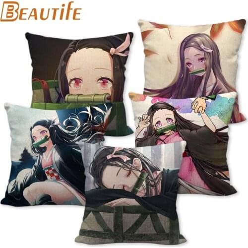 Custom Kimetsu No Yaiba Pillowcase Cartoon Wedding Decorative Cotton Linen Pillow Case For Home Pillow Cover 45X45cm One Side