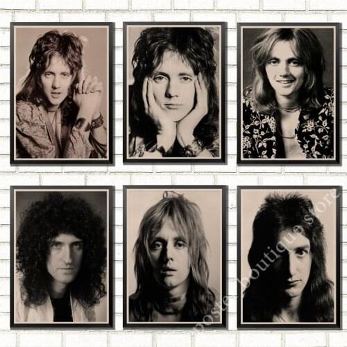 Queen retro poster Freddie Mercury Brian May John Deacon Poster Retro Kraft Paper Home Decor Wall Stickers Room Decoration