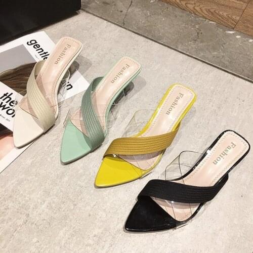 2021Sexy Queen Gladiator Sandals knit Women Jelly Transparent PVC Sandals Pointed Toe High Heels Party Cross Women Sandals Zapat