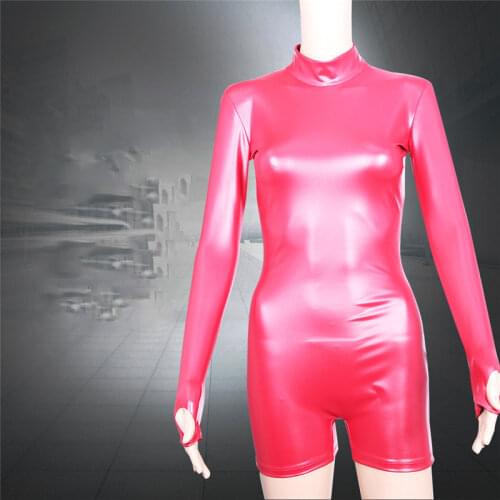 Sexy Women Cosplay 3D Full Bodysuit Bandage Latex Elasitc Sexy Tight Oil Shiny Catsuit Bodycon Jumpsuit Club Wear With Glove