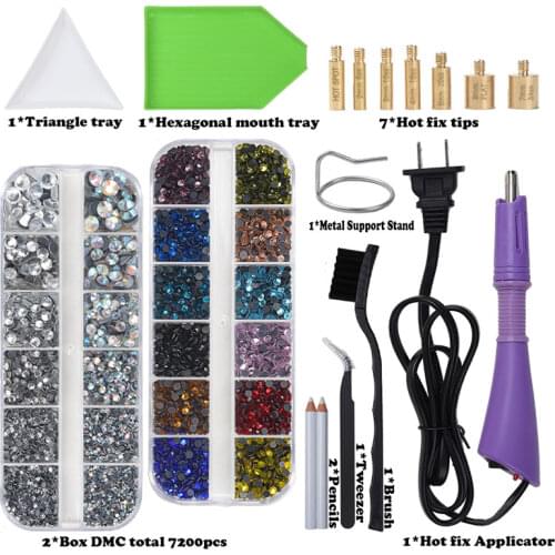 7200psc Hot Fix Rhinestones Set /Hot Fix Rhinestones Hotfix Applicator Set/ Crystal Glass Rhinestone Diy Set Iron-On Wand Strass