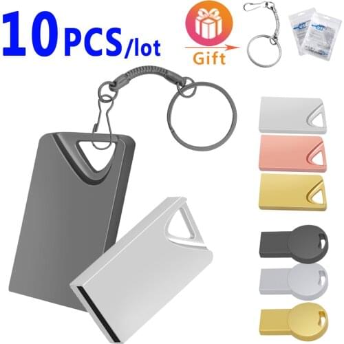 10pcs/lot free custom logo mini usb flash2.0 4GB 8GB 16GB 32GB 64GB metal USB Flash Drives pen key disk pendrive stick for gift