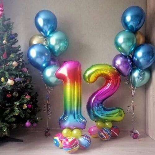 New 40inch Rainbow Number Foil Balloon Happy Birthday Wedding Baby Shower Party Decoration Digital Balloons Kids Gift Air Globos