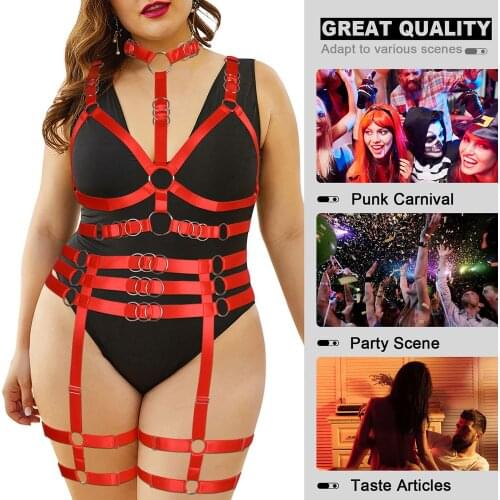 Plus Size Sexy 2 Piece Set Woman Harness Body Bondage Restraints Neck Straps Stockings Garter Belts Erotic Lingerie Bdsm Fetish
