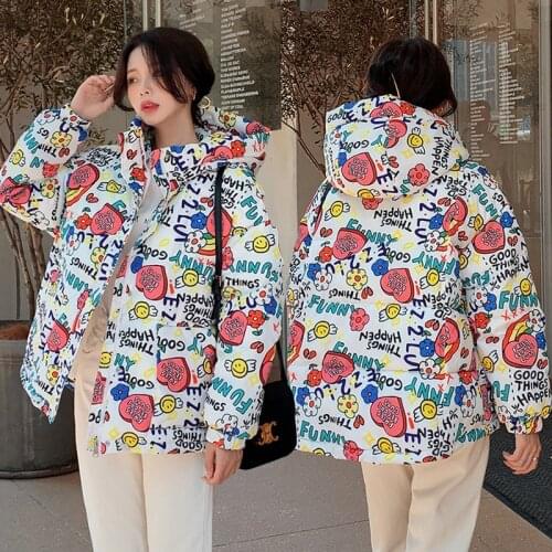 South Korea Winter Bread Jacket Down Cotton Jacket Women 2021 New Candy Rainbow Short Hooded Thickened Western-style Jacket