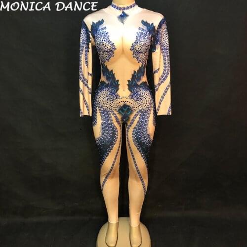 Women Sexy Purple Diamond Jumpsuit Sparkling Crystals Bodysuit Nightclub Wedding Party Singer Stage Wear Performance Costumes