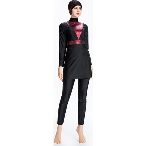 TaoBo 6XL New Women Red Sequins Modest Hijab Musulman Swimsuit Push Up Long Sleeve Burkinis Muslim Swimwear islamic SwimWear