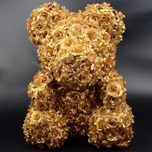 1pcs 40cm Gold Artificial Silk Roses Flower Bear Christmas Gifts For Wedding Decoration Teddy Bear