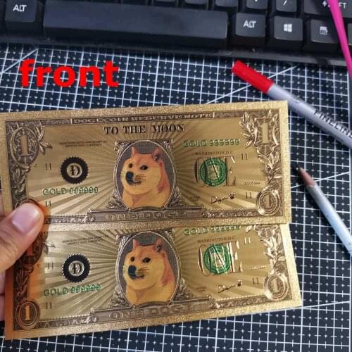 1pc Gold Foil Color Dogecoin Banknote Bills Banknote Souvenir Banknotes For Collection