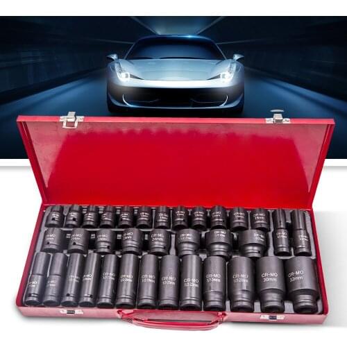 35pcs 1/2" inch Impact Socket Deep Setting Tools Metric Steel Repair Kit 8-32mm