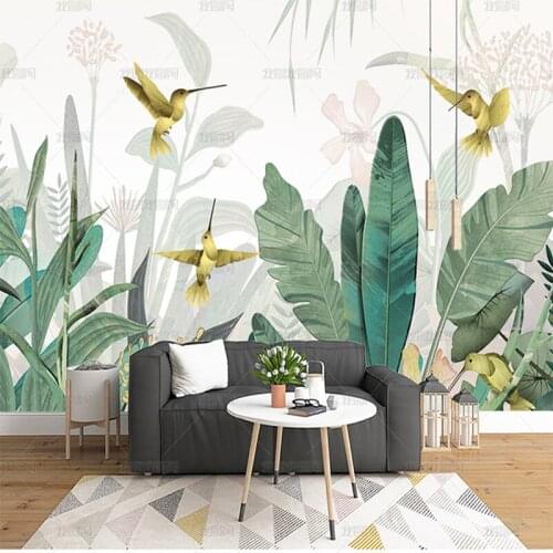 3D modern simple and fresh hand painted Southeast Asia plant forest wallpaper living room TV background wall mural wall cloth