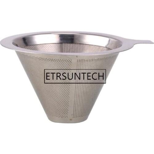50pcs Double Coffee Filter Layer Mesh Cone Funnel Stainless Steel Metal Mesh Coffees Tea Filter Basket Tools