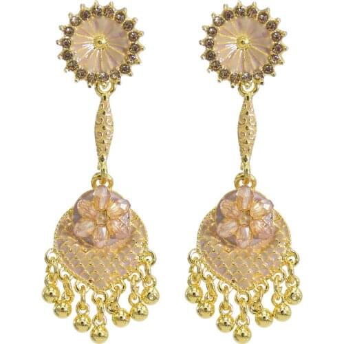 Afghan Gold Flower Earring Handmade Rhinestone Beads Indian Jhumki Jhumka Earrings pendientes Nepal Thailand Party Jewelry Gift