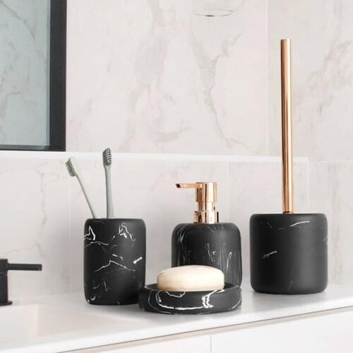 Bathroom Accessory Toothbrush Holder Home Bathroom Set Mouthwash Cup Toilet Brush Holder Soap Dish Lotion Dispenser Marble