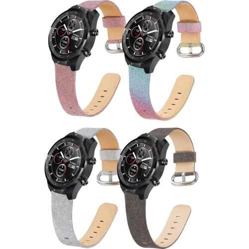 Shiny Bling Glitter Leather Band Watch Strap for Ticwatch Pro 3 E2 S2 GTX Replacement strap 22mm