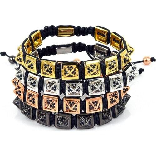 Nail Bracelet Black CZ Top Triangle Stainless Steel Charm Macrame Braiding Bracelet for Men Gift European and American style