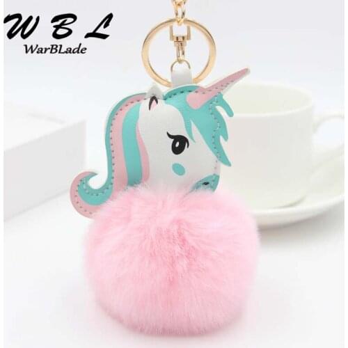 WarBLade New pompon Unicorn Keychain Fur Ball Horse Key chain fluffy porte clef Bag Car Key Ring chaveiros For Women Accessories