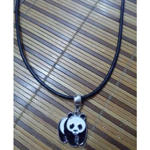 Fast shipping Fashion "Enamel Panda"Charms Leather Cord Necklace DIY Choker Necklace Jewelry 10 pcs B580