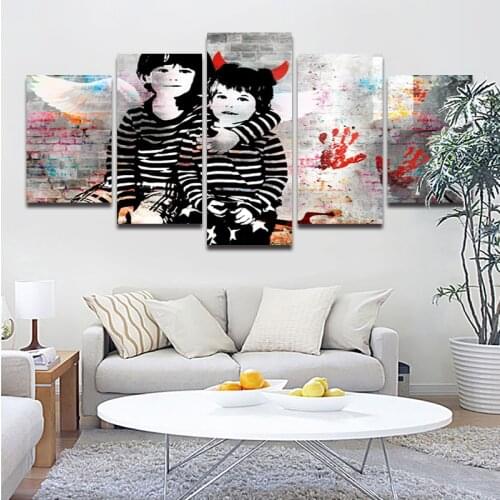 Hd Modern Waterproof Ink Canvas Painting Art Wall Poster Angel and Devil Kids Home Decoration Mural Five-Piece Set Without Frame