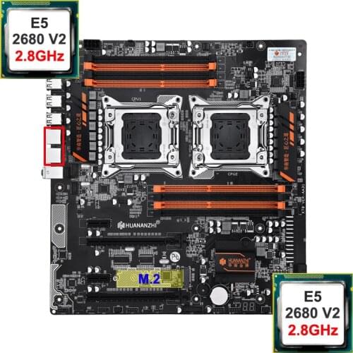 HUANANZHI X79-8D Motherboard with HI-SPEED M.2 NVMe Slot 2 Giga LAN Port 2 Processors Xeon E5 2680 V2 2.8GHz 10 Cores 20 Threads