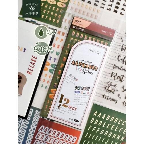 JIANWU 12 Sheets Letter Set Kawaii Stickers Stationery DIY Creative Scrapbooking Diary Decoration Waterproof Stickers Supplies