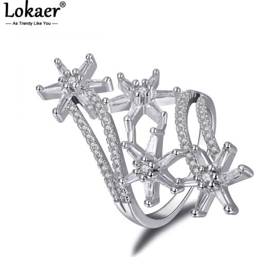 Lokaer Luxury Sparkling Delicate Flower Finger Ring Silver Color AAA CZ Crystal Wedding Ring Jewelry For Valentines Day LR17178