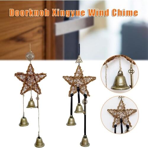 Wall Mounted Witch Wind Chimes Handmade Star Rattan Ring Bells Decoration For Home Living Room Bedroom Home Decor
