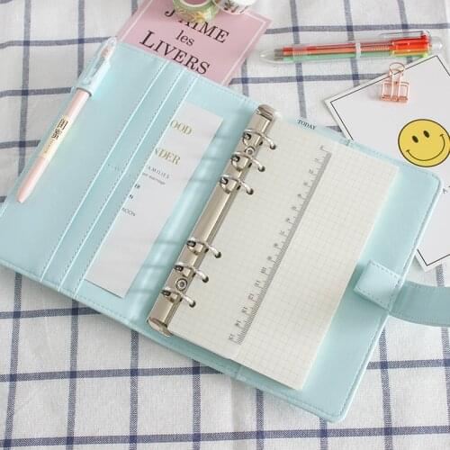 A5/A6 Macarons Color 6 Ring A5/A6 Faux Leather Handbook Shell Kawaii Notebook Replacement Cover Binder Agenda Stationery