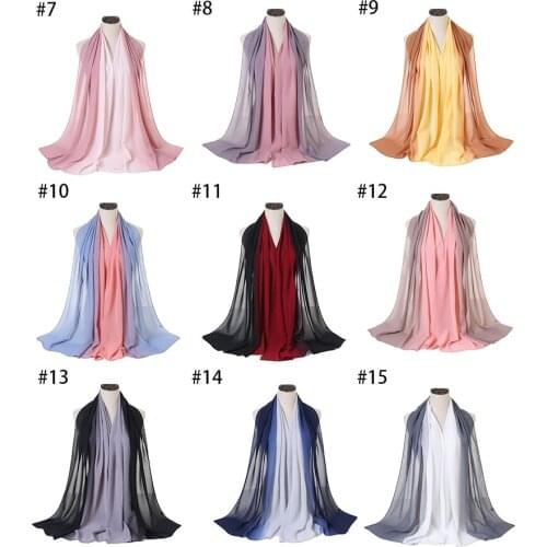 1 Pcs Plain Ombre Bubble Chiffon Instant Hijab Lady Fashion Scarf Shawls Bufandas Muslim Scarves Wrap Headband Scarves 15 Colors