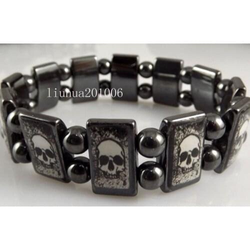 Wholesale 12 pcs/lot Black Skull Hematite Magnetic Beads Bracelet Sturdy Healthful