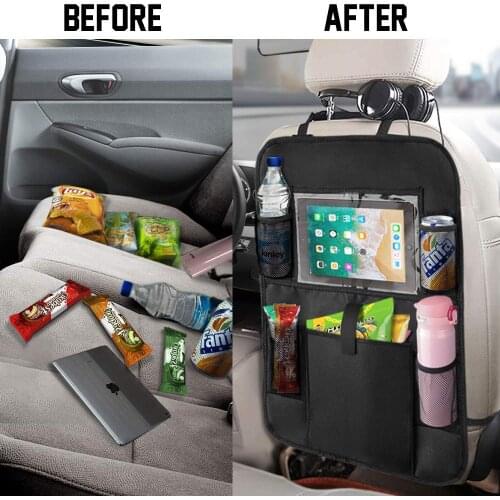 Car Backseat Storage Organizer Car Seat Back Protectors with Clear 10 inch Tablet Holder and Storage Pockets Back seat Organizer