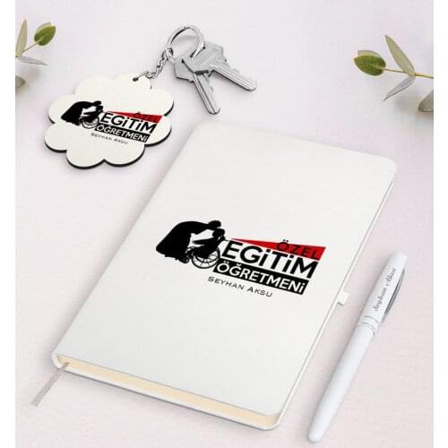 Personalized Special Education Teacher White Notebook Pen and Keychain Gift Seti-1