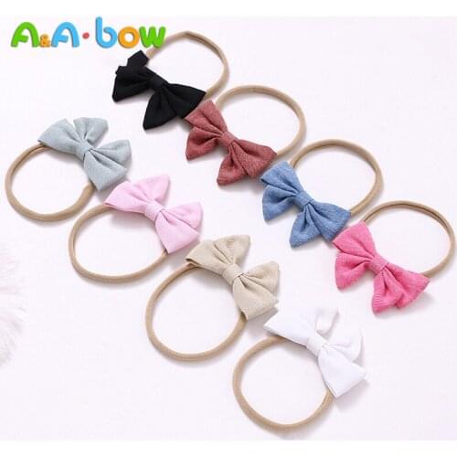 9pcs/lot Baby Bow Nylon Headbands for Newborn Soft Fabric Bowknot Headwear Elastic Handmade Hairband Baby Hair Accessories