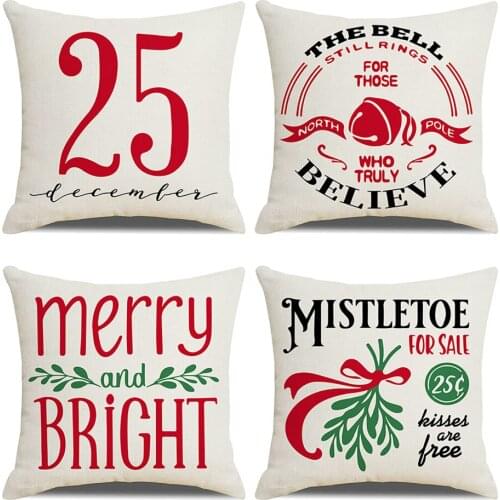 Christmas Pillow Covers Pillowcases Bolster Cases 4pcs Printed 45*45cm 4pcs/set Living Room Decoration Home Simple Sofa Linen