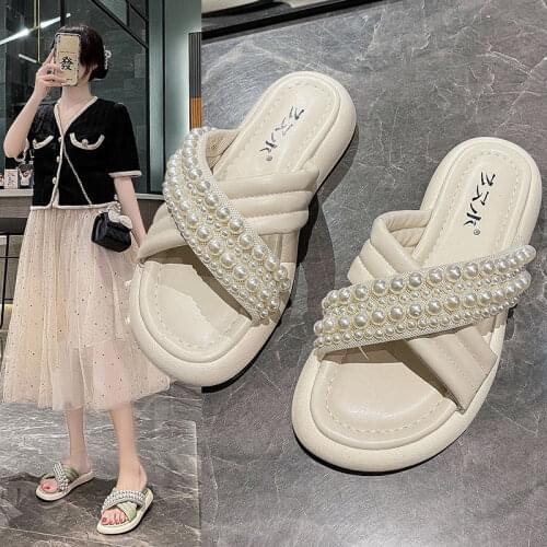 Women Flat Slippers Square Toe Weave Sandals Ladies Shoes Plus Size New Fashion 2021 Summer Outdoor Comfortable Female Beach