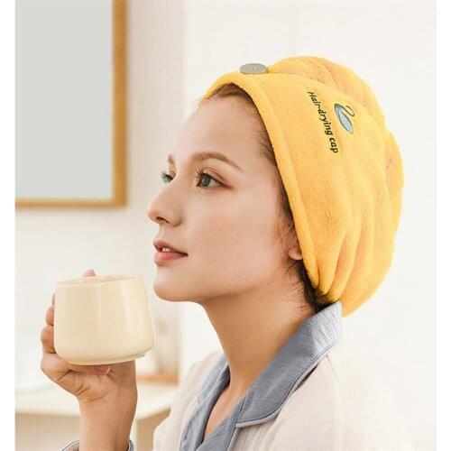 Microfiber Shower Cap Quick Drying Bath Hair Towel Women Hair Bonnet Hair Drying Cap with Button for Shower SaunaTravel Spa