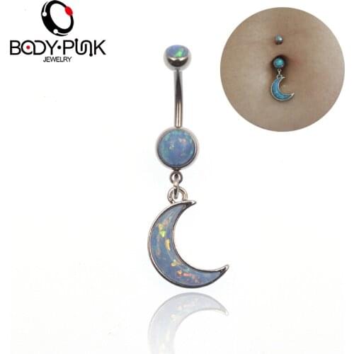 BODY PUNK Wholesale 10 pcs/set Opal Moon Dangle Navel Ring Body Jewelry Feminino Piercing 316L Surgical Steel Belly Button Rings