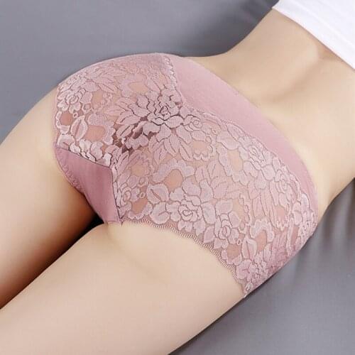 Sexy Lace Underwear Women Hollow Ice Silk Panties for Women Mid-waist Underpants Cotton Crotch Antibacterial Briefs Lingerie