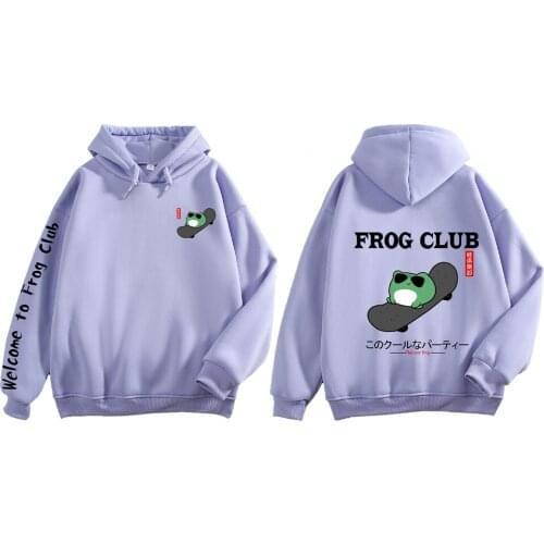 Vintage Pastel Frog on A Skateboard Hoodies Women 90s Aesthetic Oversized Harajuku Soft Hoodie Sweatshirt Drop Shoulder Clothing