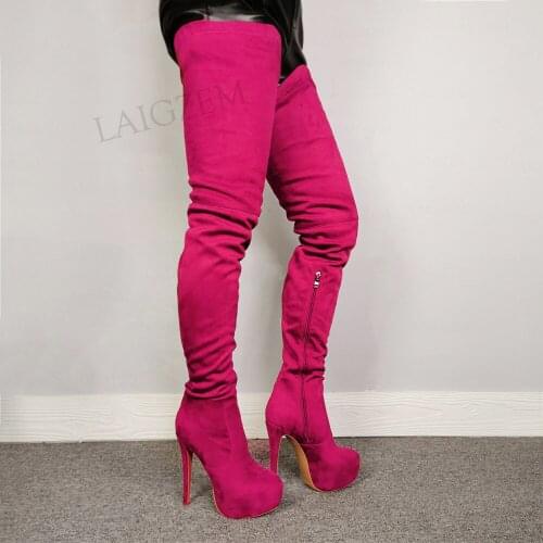 BERZIMER Women Crotch High Platform Boots Faux Leather Thigh High Boots Over Knee Ladies Shoes Woman Big Size 43 44 45 47 50 52