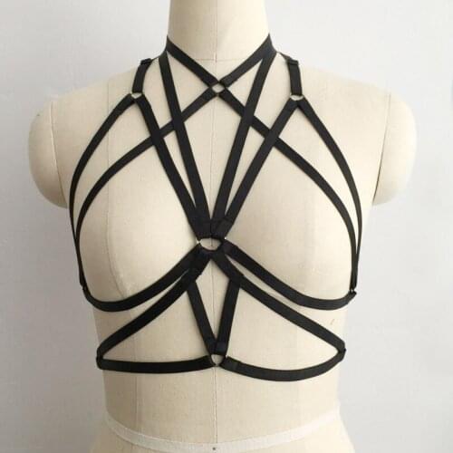 Gothic Body Harness Bra Criss Cross Cage Bralette Harajuku Harness Bondage 90s Rave Wear Sexy Lingerie Women Crop Top O0197