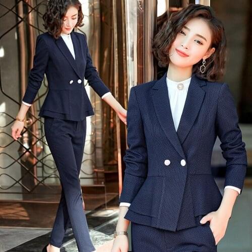 Set female 2019spring and autumn new season fashion temperament small suit two-piece professional wear polka dot womens clothes