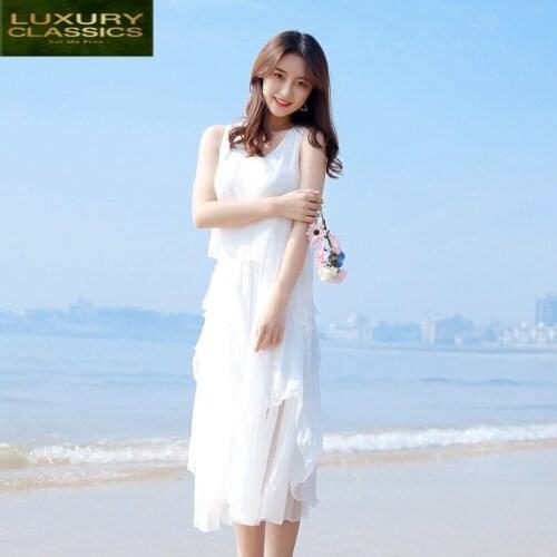 Women Summer Dress Elegant Real Silk Ruffles Long Dress Elegant Beach Dresses Boho White Party Vestidos Verano 2021 001
